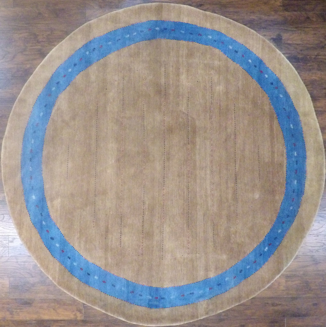 Modern Persian Gabbeh hand-knotted wool rug in Blue & Brown, full view