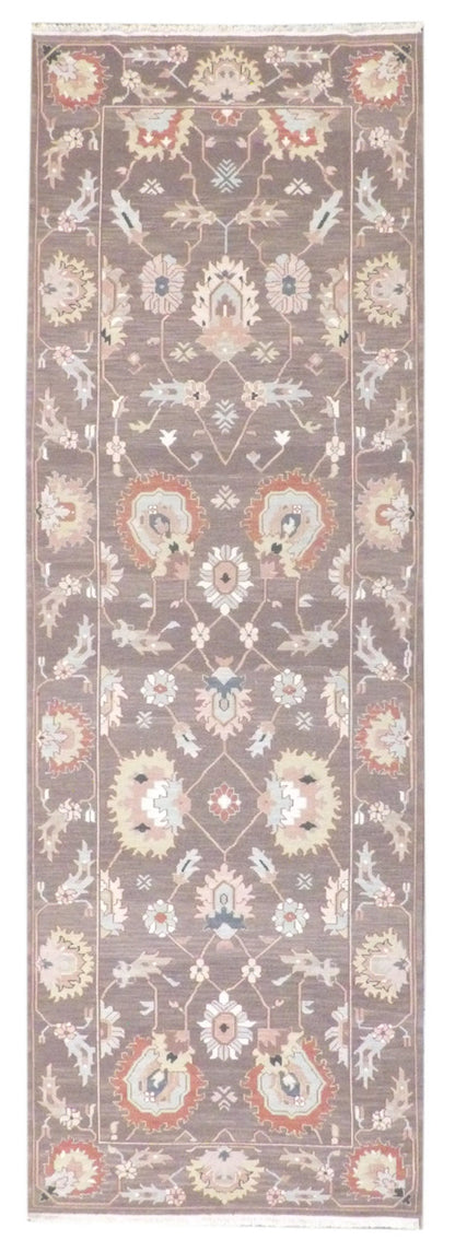 Ziegler Soumak flat weave hand-knotted wool runner in brown, full view