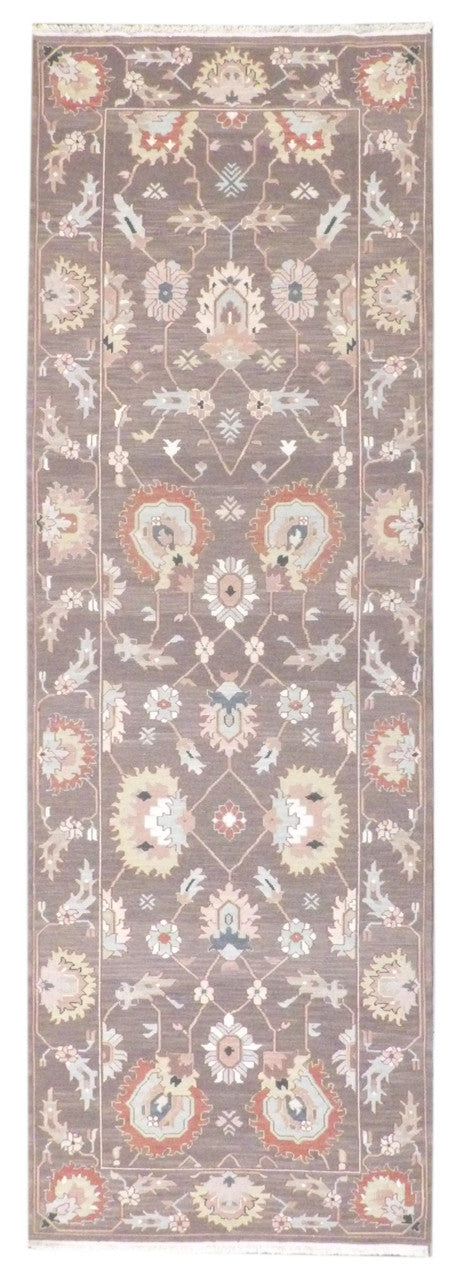 Ziegler Soumak flat weave hand-knotted wool runner in brown, full view