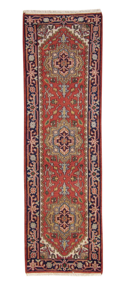 Tribal Indo Heriz hand-knotted wool rug in Red, full view