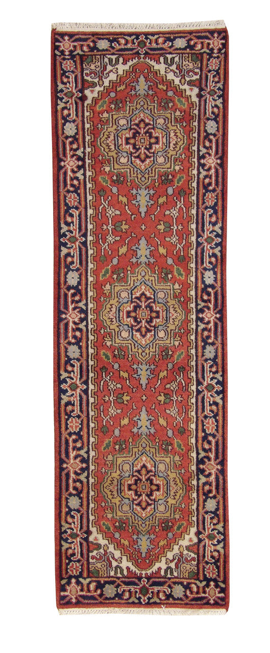 Tribal Indo Heriz hand-knotted wool rug in Red, full view