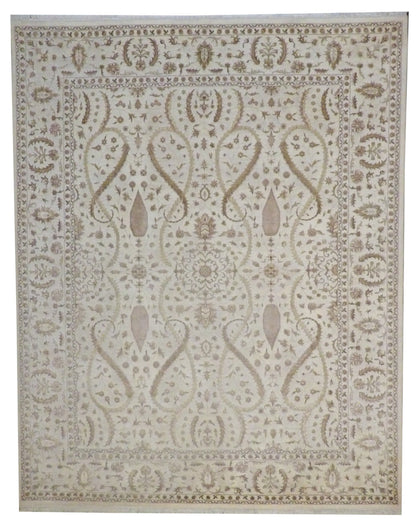Fine Persian Haji Jalili hand-knotted wool-silk rug in Beige, full view