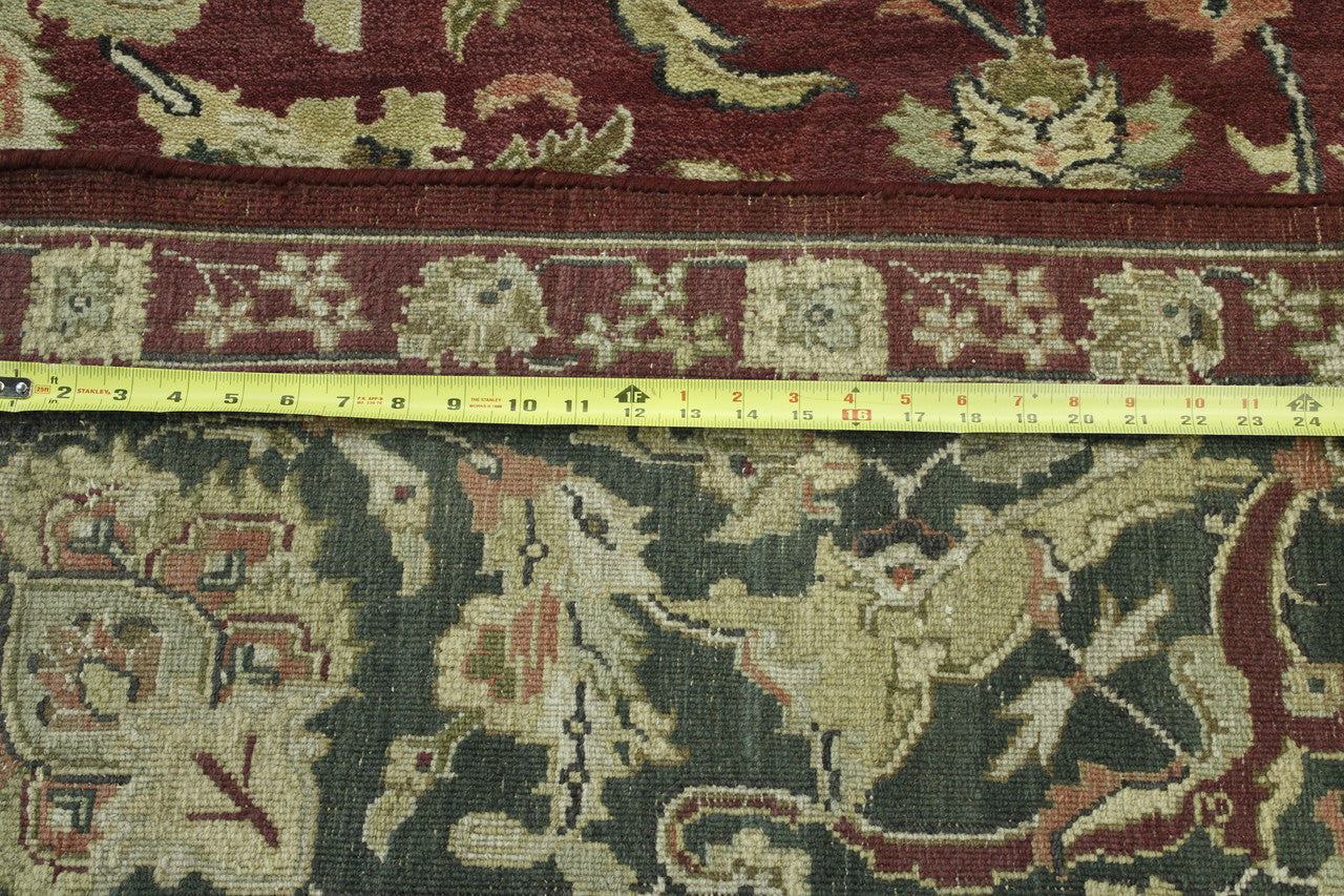 Close-up of wool pile, Green & Red rug