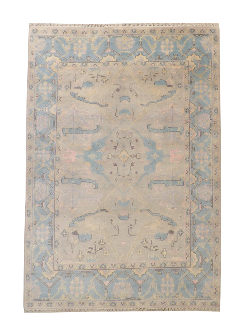 Traditional Ziegler hand-knotted wool rug in Beige & Teal, full view