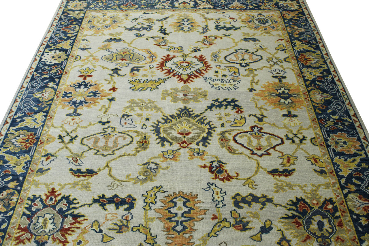 Back of Oushak Colorful Ziegler hand-knotted rug