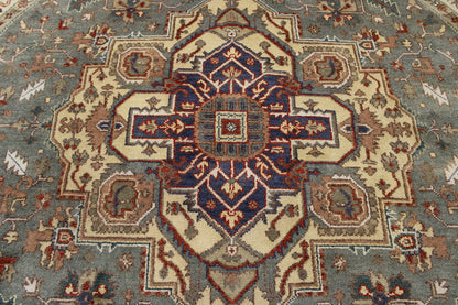 Tribal Indo Heriz rug corner detail