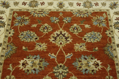Back of Oushak Agra Chobi hand-knotted rug