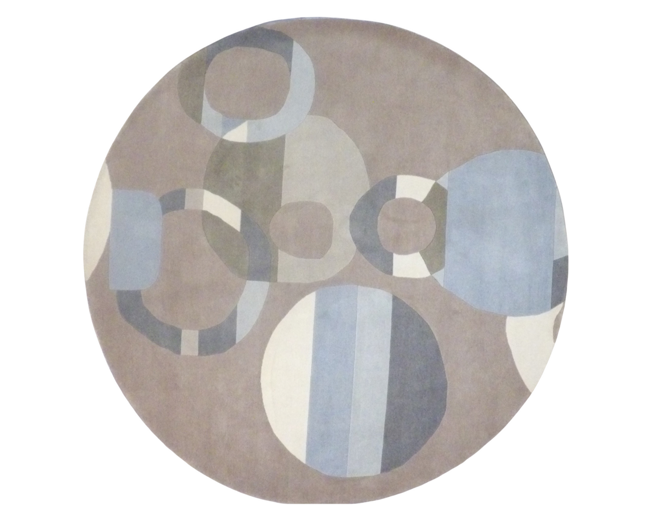 Modern Circle Design hand-knotted wool rug in Brown & Beige, full view