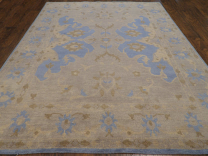 Close-up of wool pile, blue and gray rug