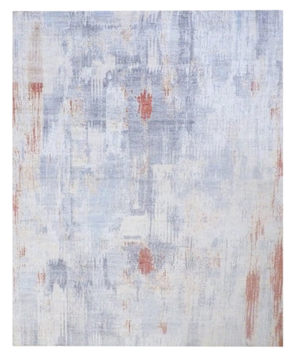 Abstract Oxidized Mosaic Design hand-knotted silk rug in Gray & Rust, full view