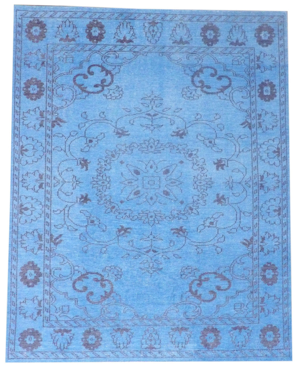Oushak Tribal Overdye hand-knotted wool rug in Blue & Gray, full view