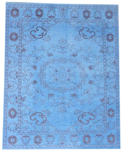 Oushak Tribal Overdye hand-knotted wool rug in Blue & Gray, full view