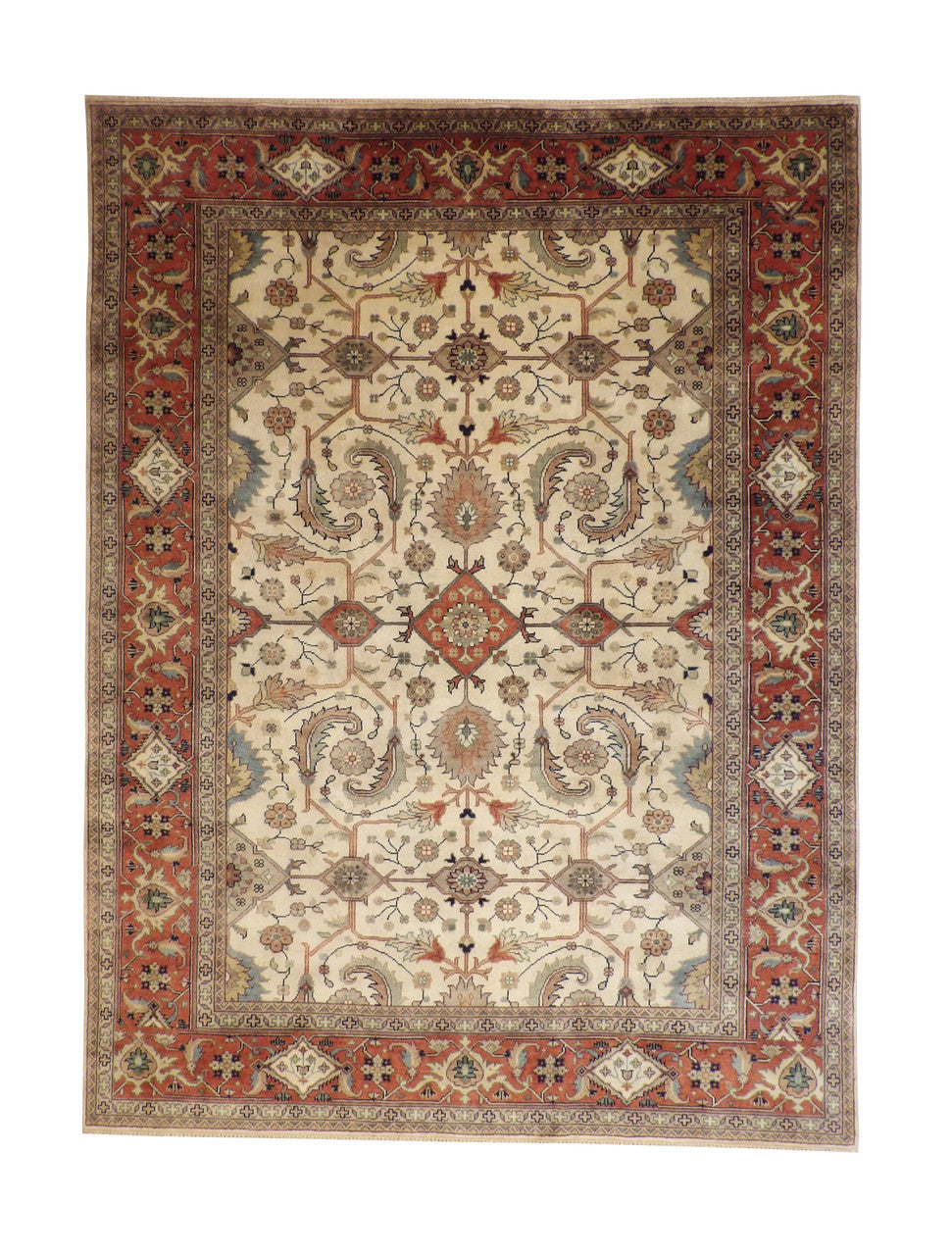 Tribal Hali Heriz hand-knotted wool rug in Beige & Rust, full view