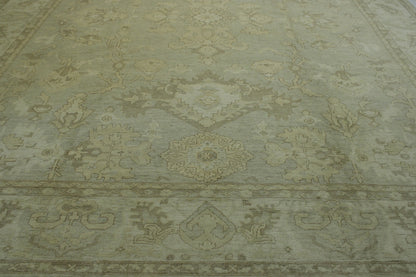 Oushak Chobi hand-knotted wool rug in Green, Gray, Beige & Gold, full view