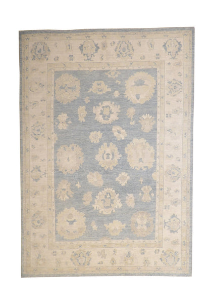 Oushak Wash Chobi hand-knotted wool rug in Blue & Gray, full view