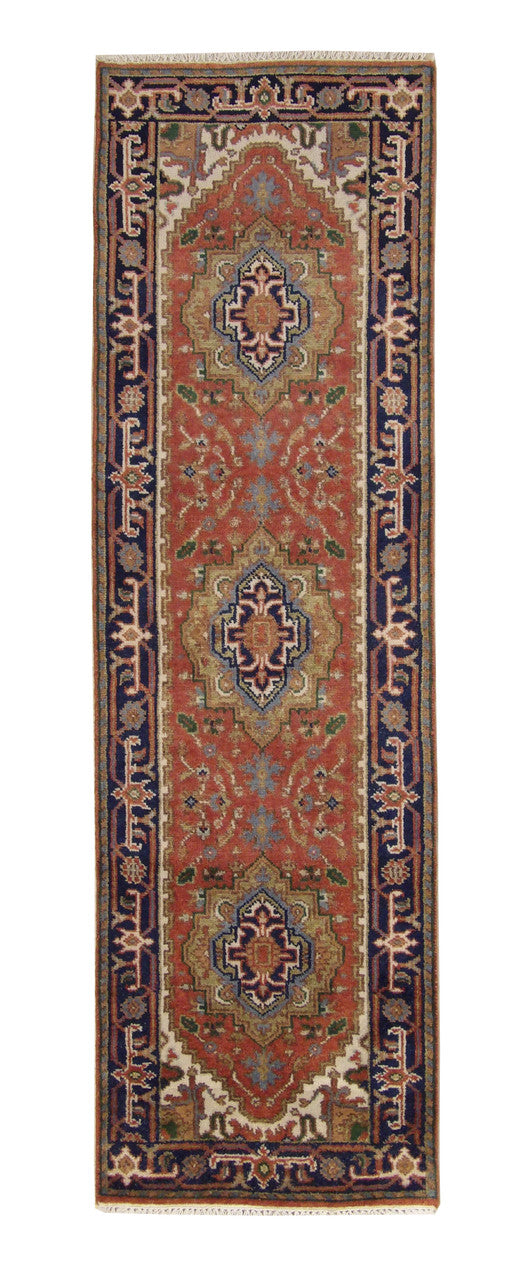 Tribal Indo Heriz hand-knotted wool rug in Rust, full view
