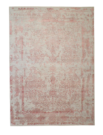 Transitional Abstract Broken Design hand-knotted wool rug in Gray & Pink, full view