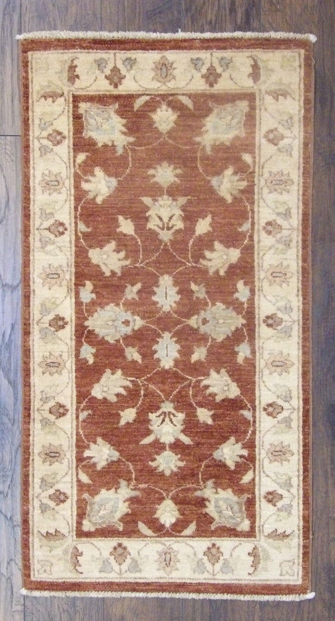 Oushak Chobi Natural Dye hand-knotted wool rug in Beige & Rust, full view