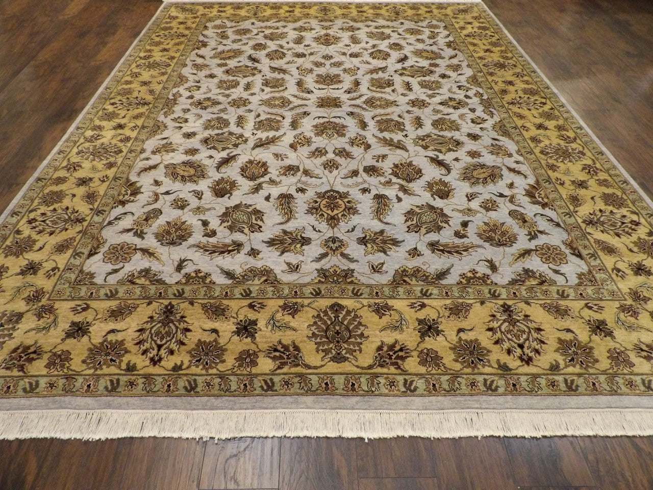 Back of hand-knotted Kashan rug showing construction