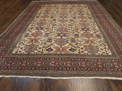 Close-up of wool pile, antique blue and ivory rug