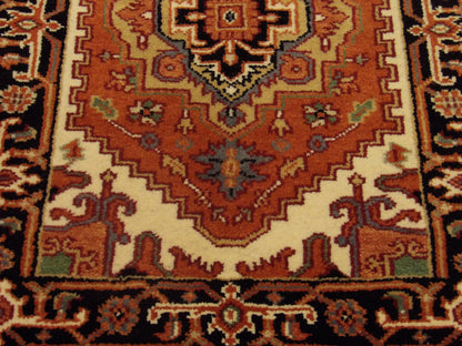 Tribal Heriz rug border detail