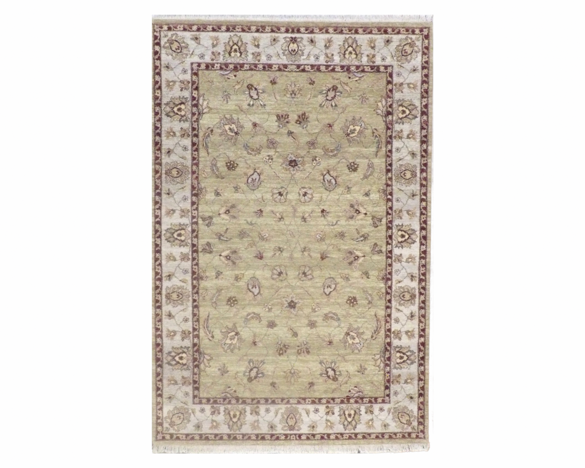 Chobie Oushak / Peshawar hand-knotted wool rug in Green, 6'0" x 9'0", SKU W897