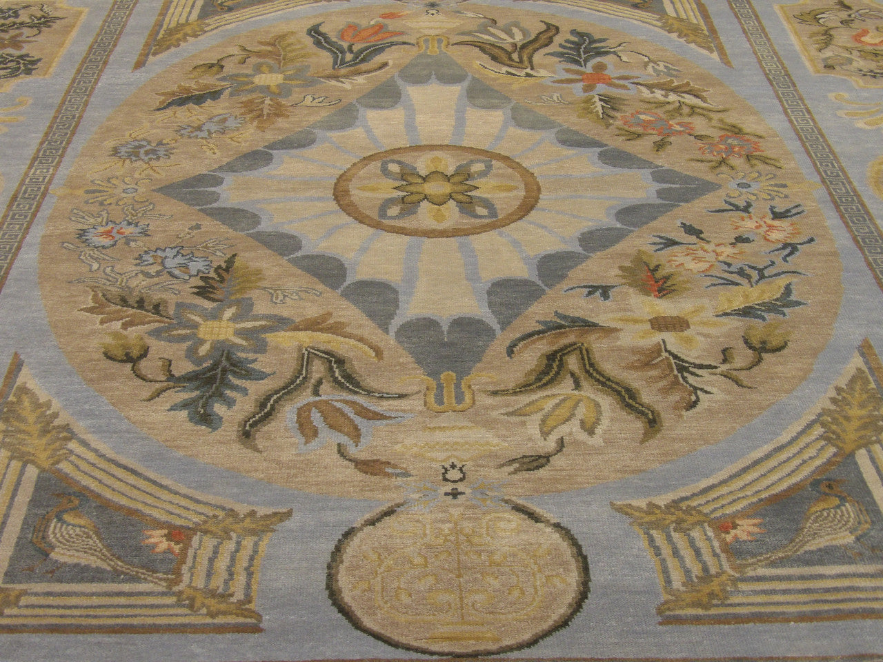 Back of European Abusson hand-knotted rug