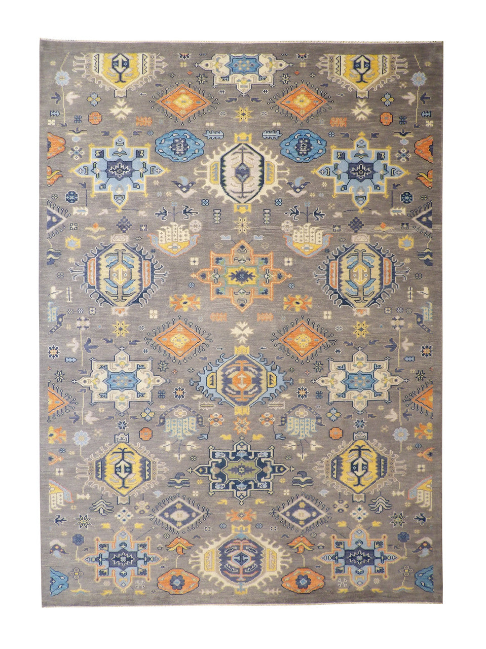 Oushak Ziegler Kazak hand-knotted wool rug in Blue & Gray, full view