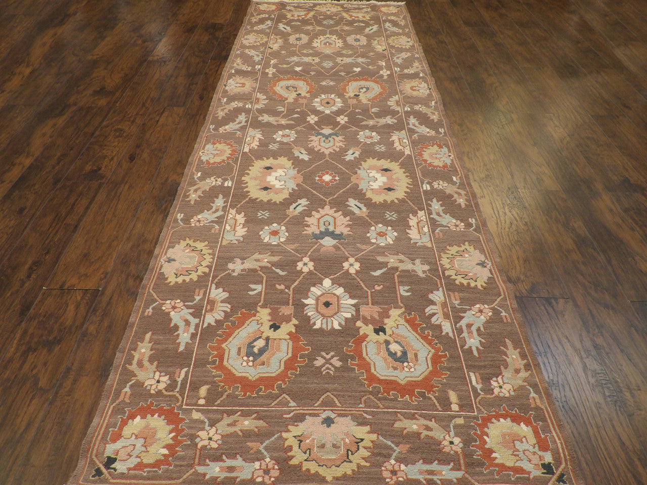 Back of hand-knotted Soumak runner showing reversible weave