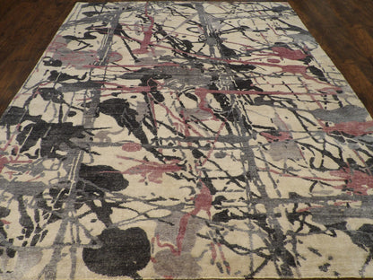 Close-up of silk pile, Gray & Pink rug