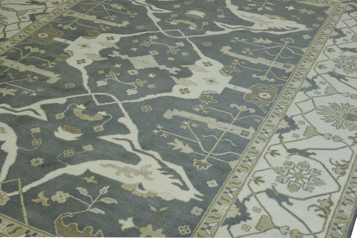 Oushak Ziegler hand-knotted wool rug in Blue & Beige, full view