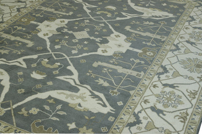 Oushak Ziegler hand-knotted wool rug in Blue & Beige, full view