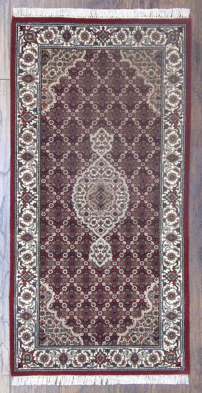 Fine Persian Tabriz hand-knotted wool rug in Beige & Red, full view