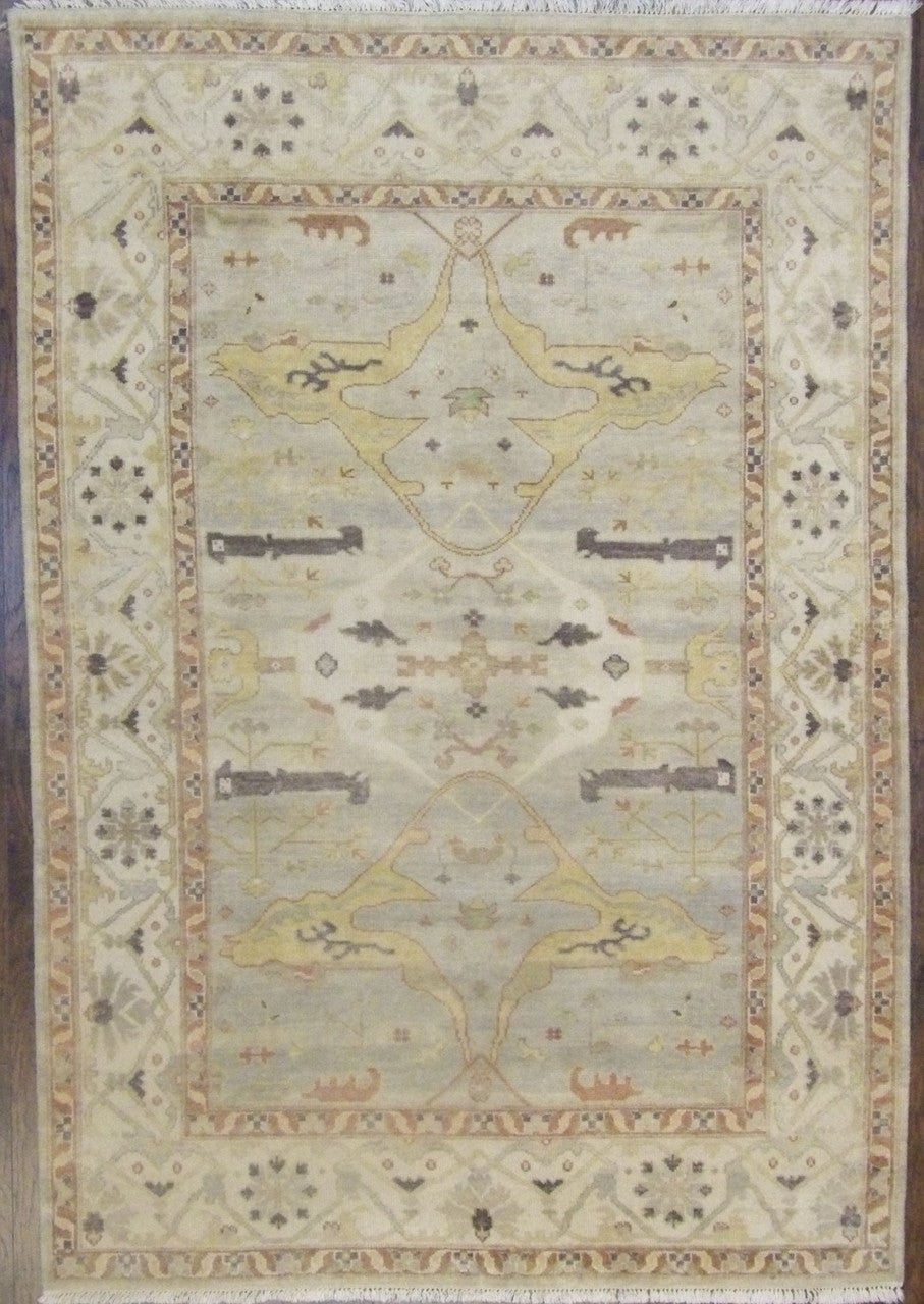 Turk Oushak Wash hand-knotted wool rug in Green & Beige, full view