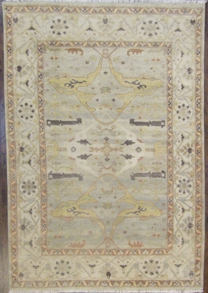 Turk Oushak Wash hand-knotted wool rug in Green & Beige, full view