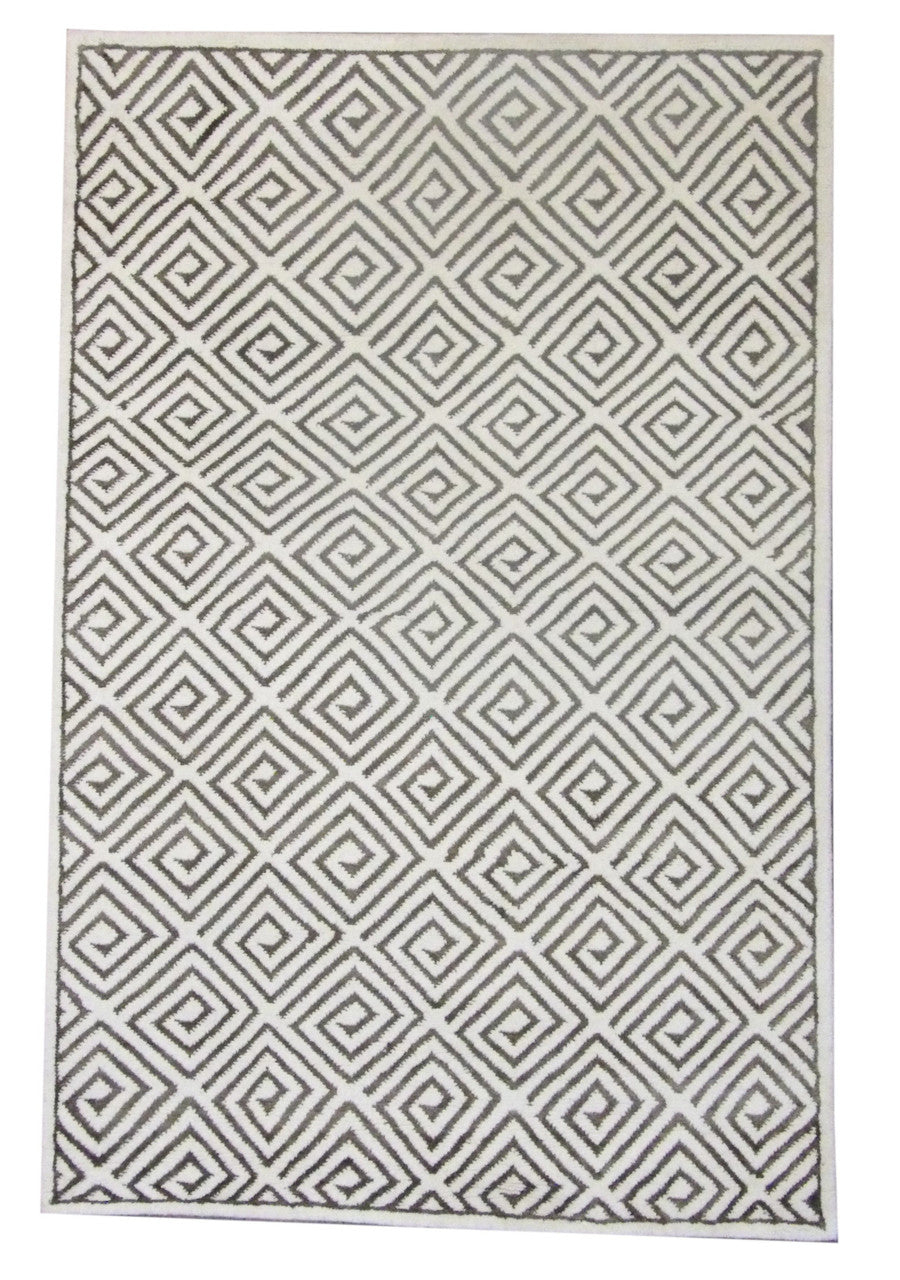 Transitional Moroccan diamond hand-knotted wool rug in brown and ivory, full view
