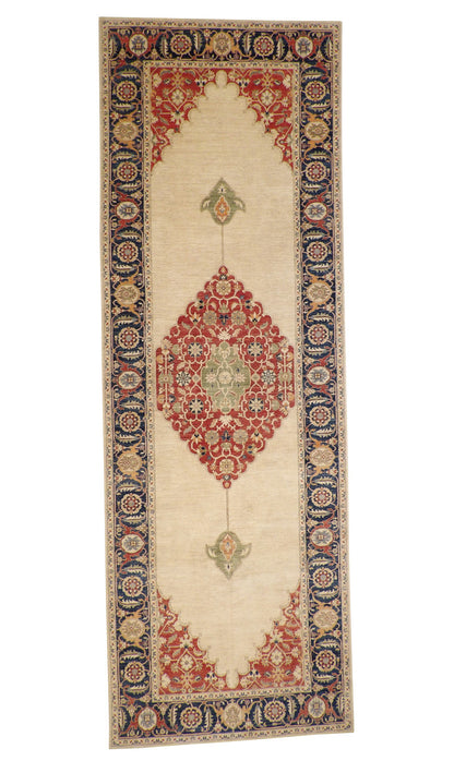 Tribal Fine Sherapi hand-knotted wool rug in Blue & Beige, full view