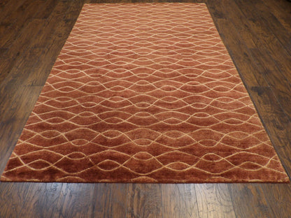 Close-up of wool-silk pile, Brown & Gold rug