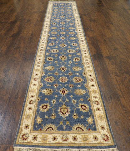 Kashan Oushak / Peshawar hand-knotted wool runner in Blue, 2'8" x 13'7", SKU W1158