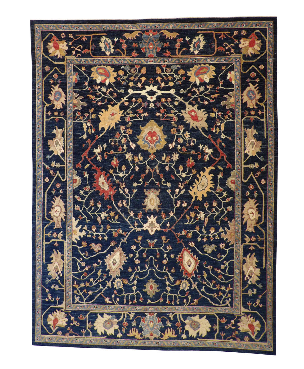 Oushak Chobi hand-knotted wool rug in Blue, full view