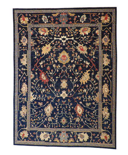 Oushak Chobi hand-knotted wool rug in Blue, full view