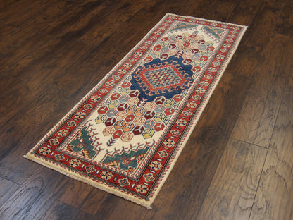 Full length view of tribal Kazak runner