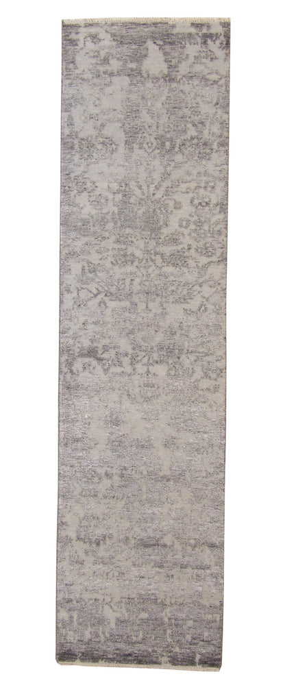 Transitional Abstract Broken Design hand-knotted wool-silk rug in Gray, full view