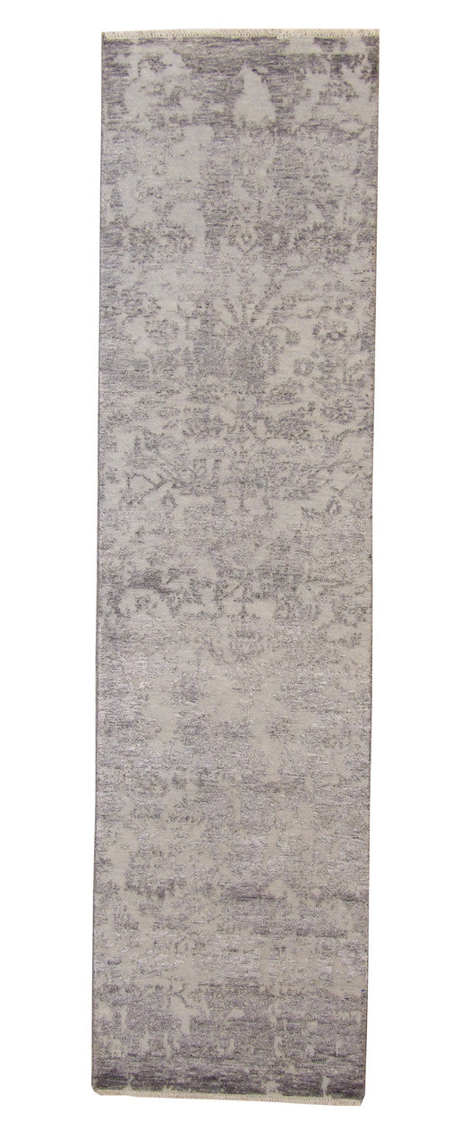 Transitional Abstract Broken Design hand-knotted wool-silk rug in Gray, full view