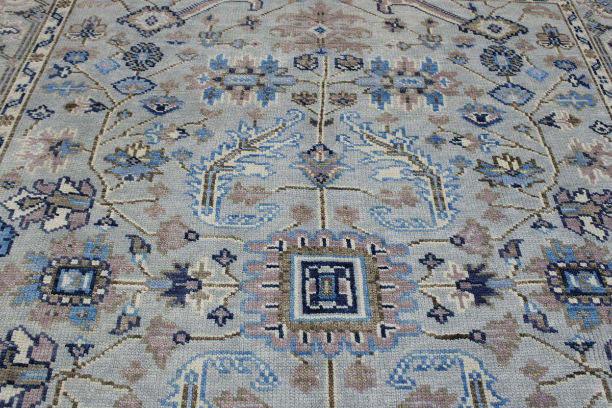 Oushak Colorful Ziegler hand-knotted wool rug in Blue & Gray, full view