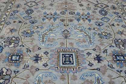 Oushak Colorful Ziegler hand-knotted wool rug in Blue & Gray, full view