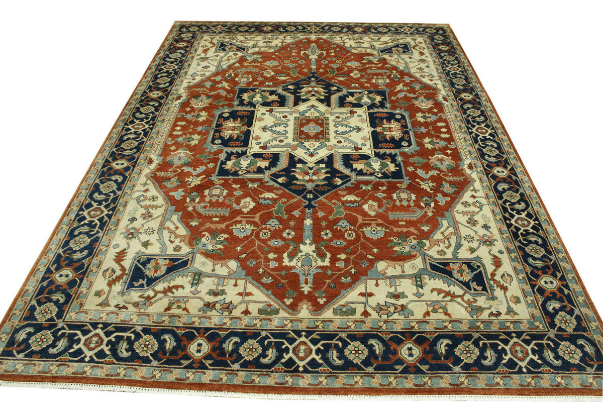 Back of Tribal Heriz hand-knotted rug