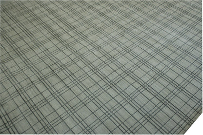 Beige Modern Small Block Design rug in room setting