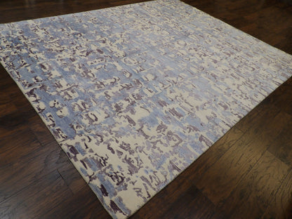 Abstract carved rug border detail, blue and white