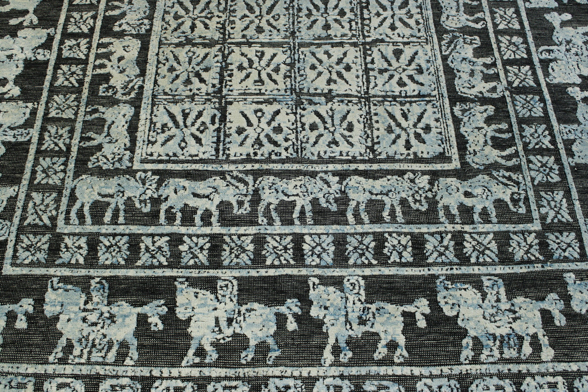 Black & Blue Tribal Sumack Wedding Design rug in room setting